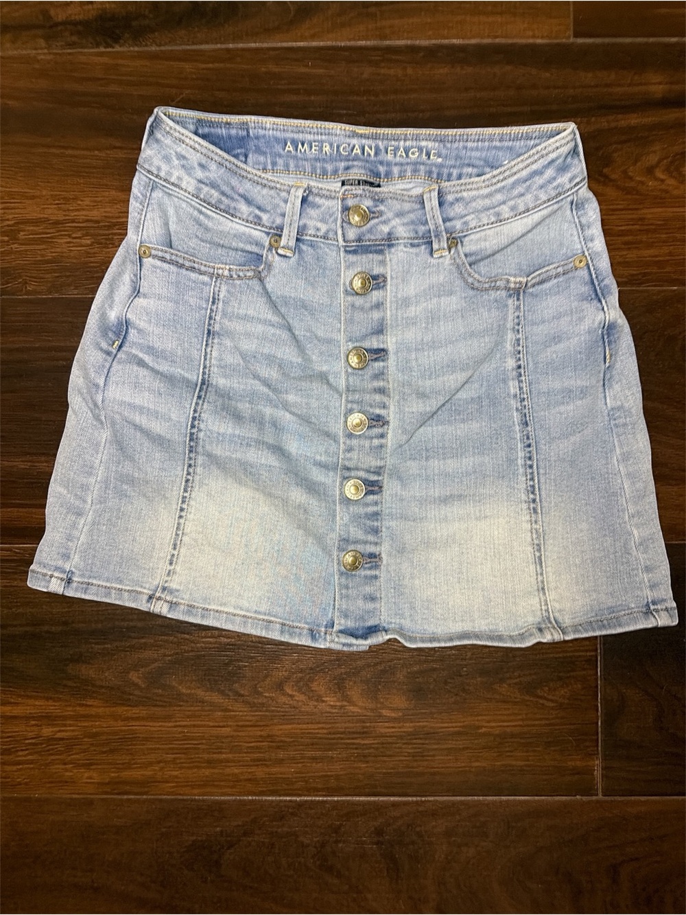 American Eagle Outfitters Light Wash Denim Button-Front Mini Skirt